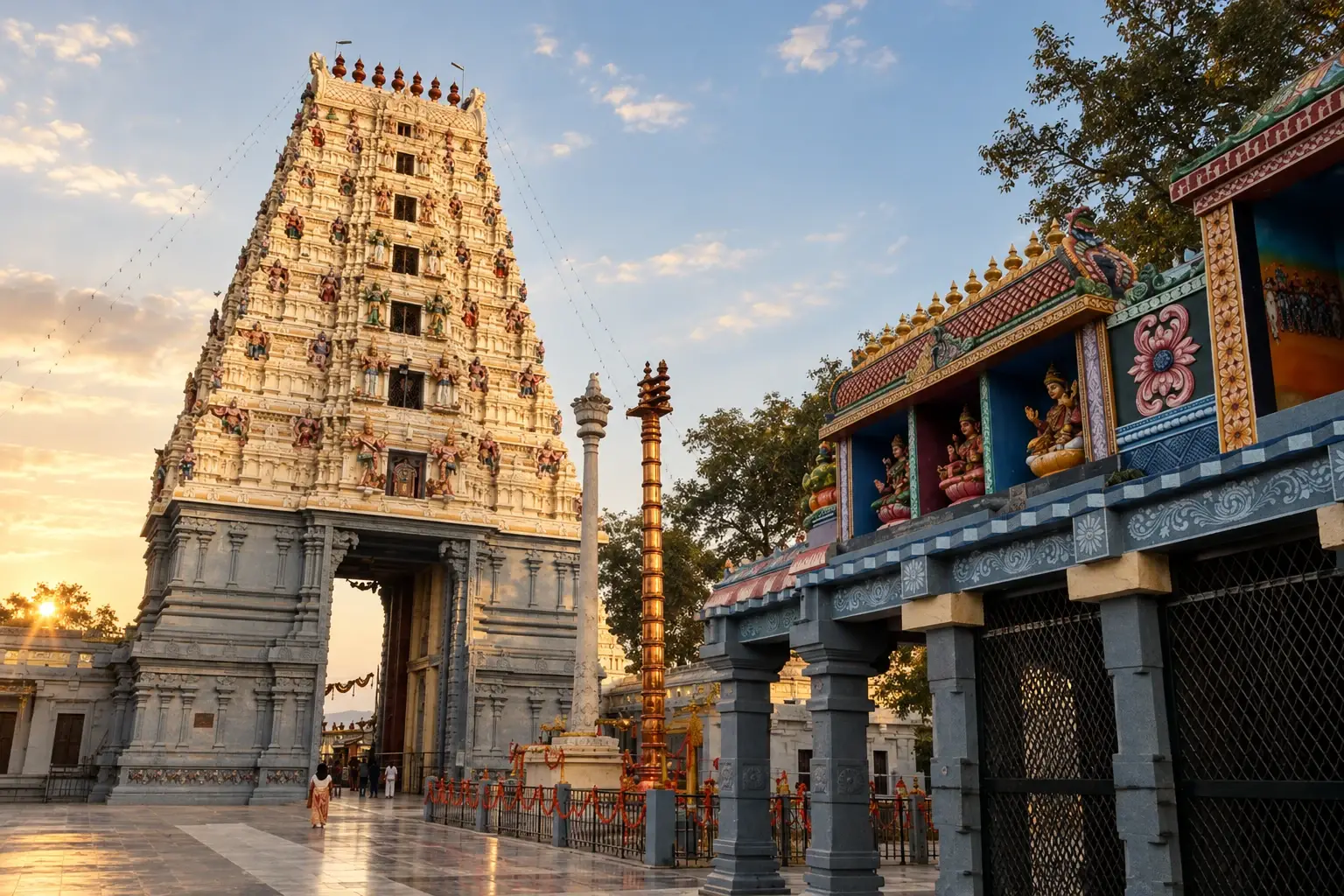 The carved gopuram of Gadidam Sri Lakshmi Venkataramana Swamy Temple.