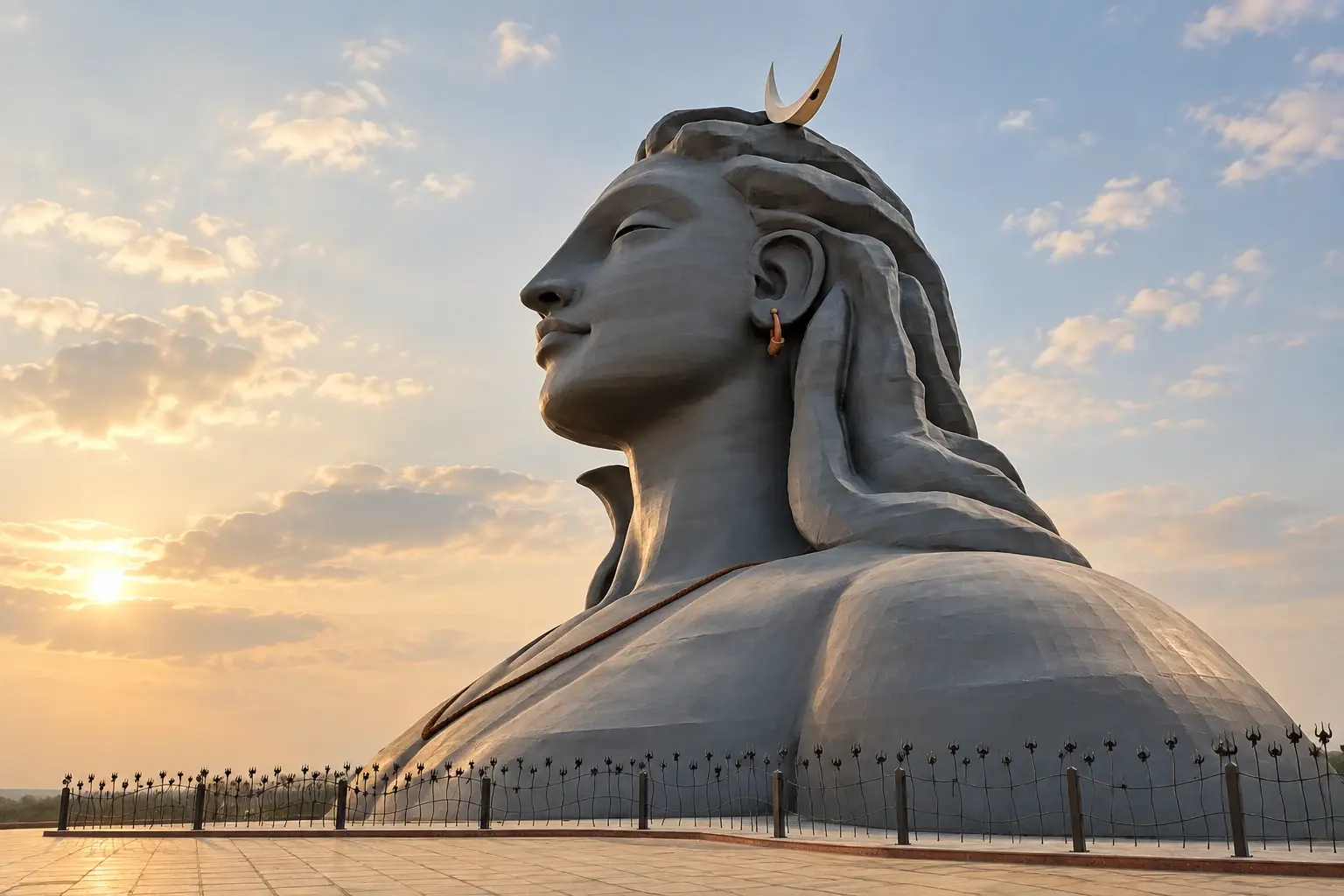 The Adiyogi statue at Isha Foundation, Chikkaballapura, at sunrise.
